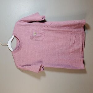 Carhartt women's small, loose fit tshirt with front pocket. Heather pink